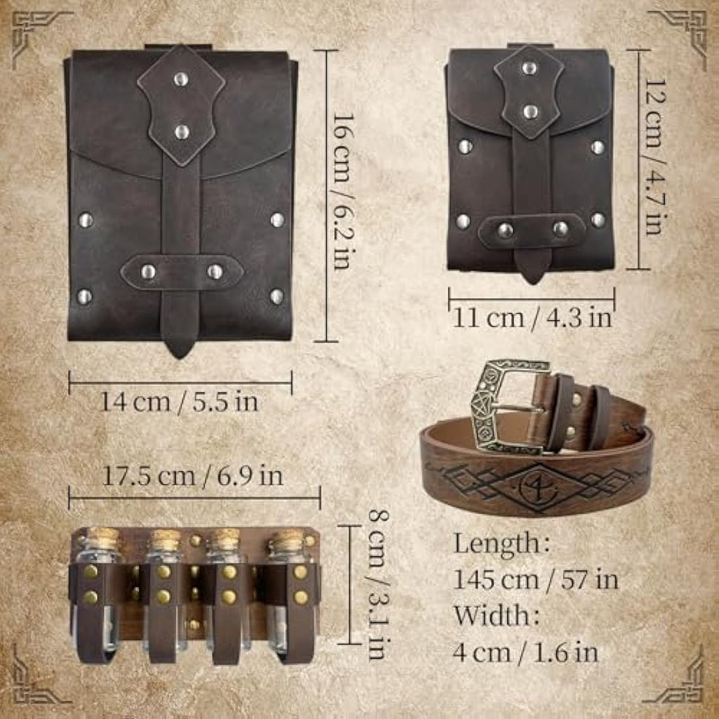 EpicCos Medieval Alchemy Belt with Potion Bottles – PU Leather Viking Pouch