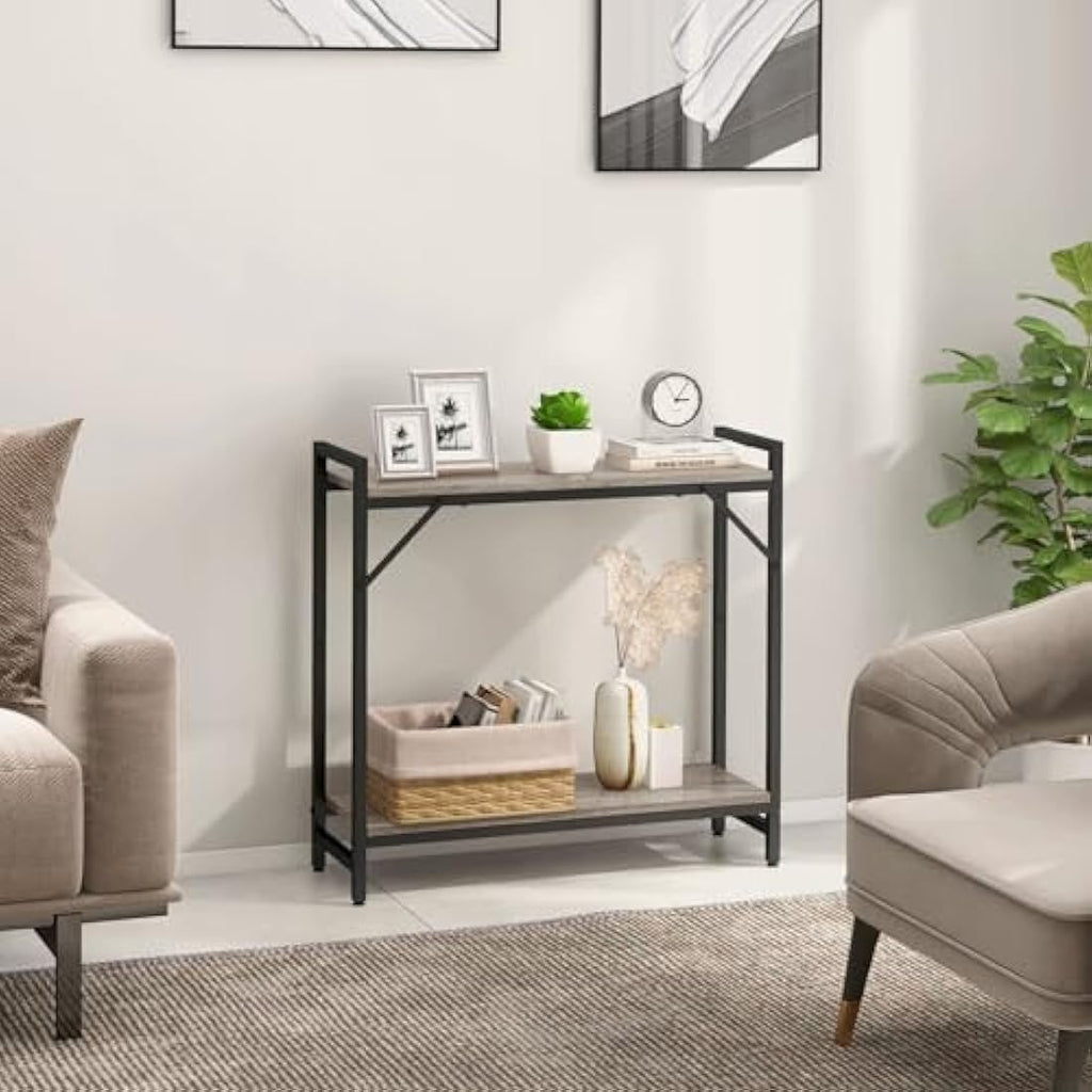 Livofloral Narrow Console Table – Industrial Small Entryway Table, Grey