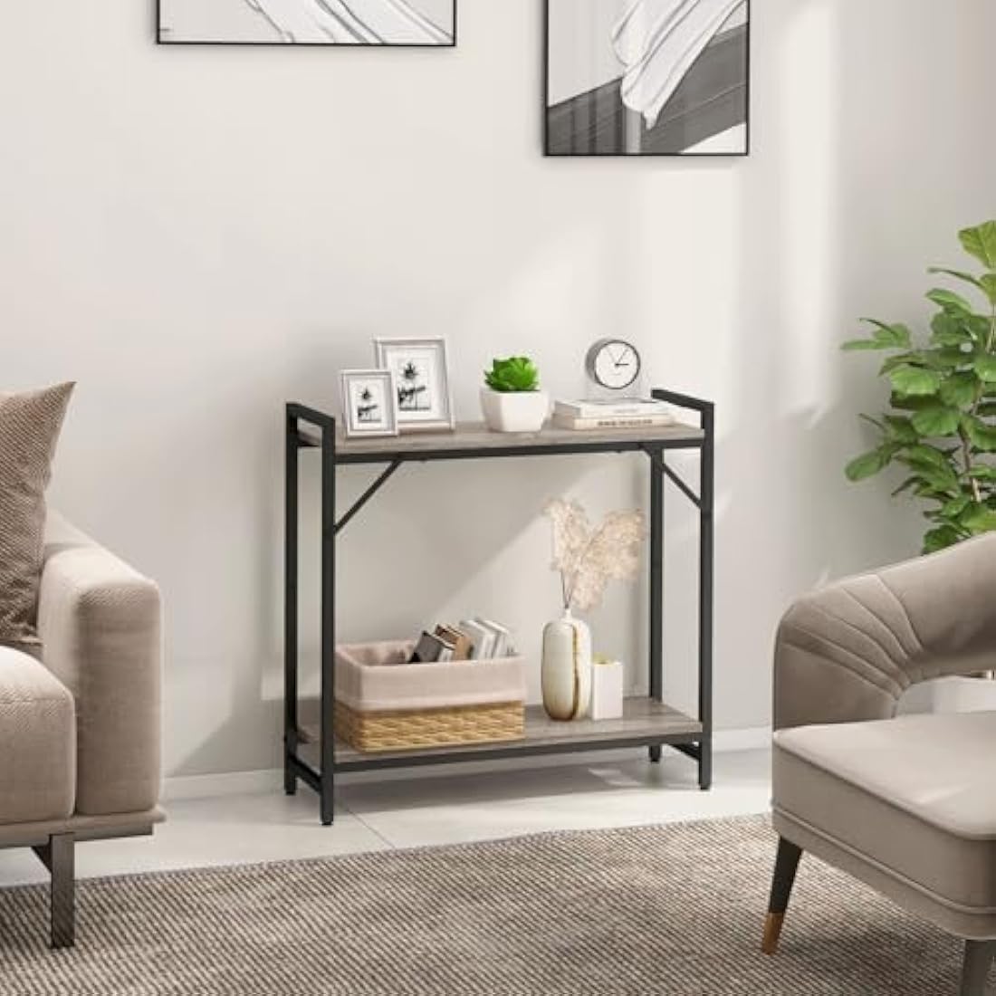 Livofloral Narrow Console Table – Industrial Small Entryway Table, Grey