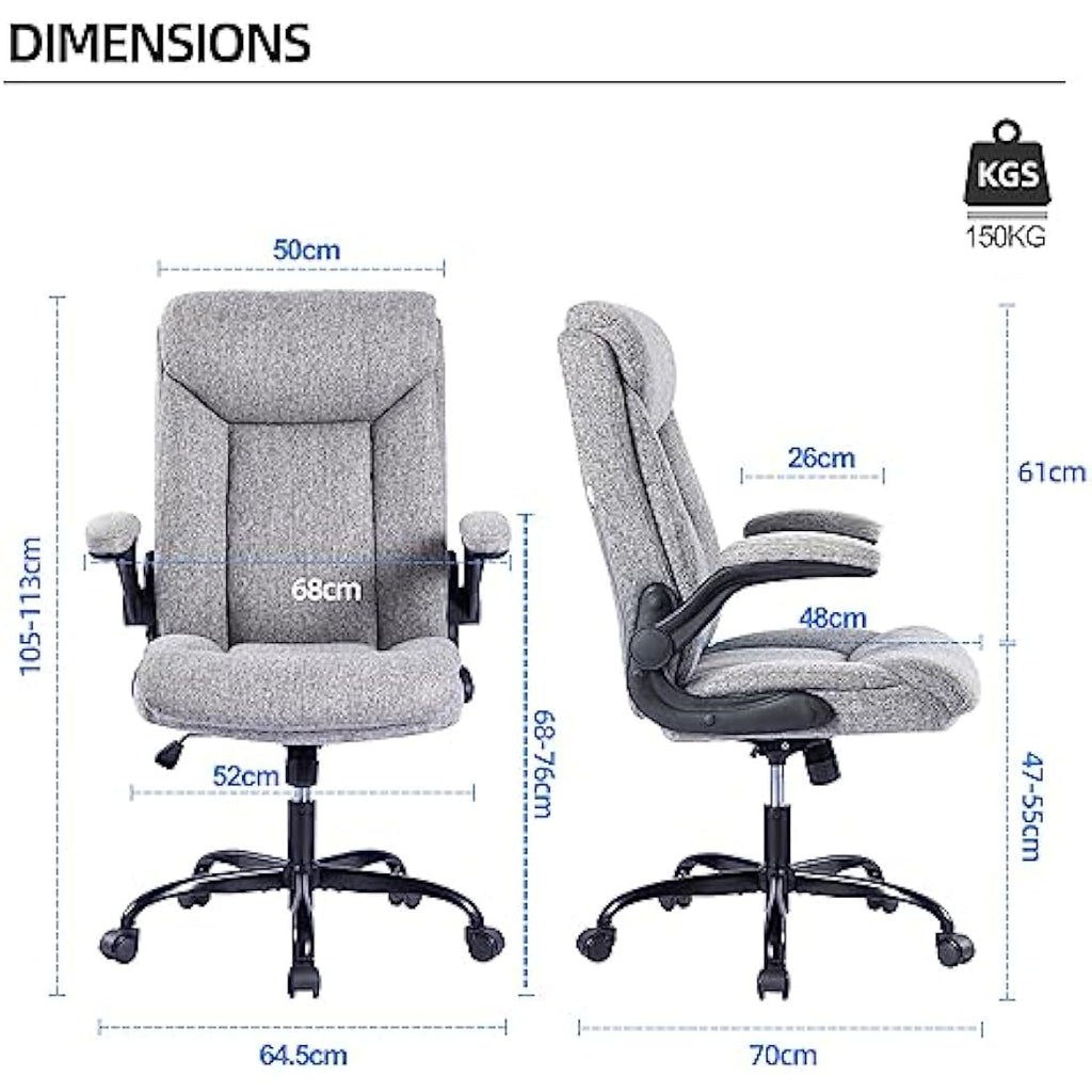 MZLEE Ergonomic Executive Office Chair – Grey Fabric Swivel Desk Chair