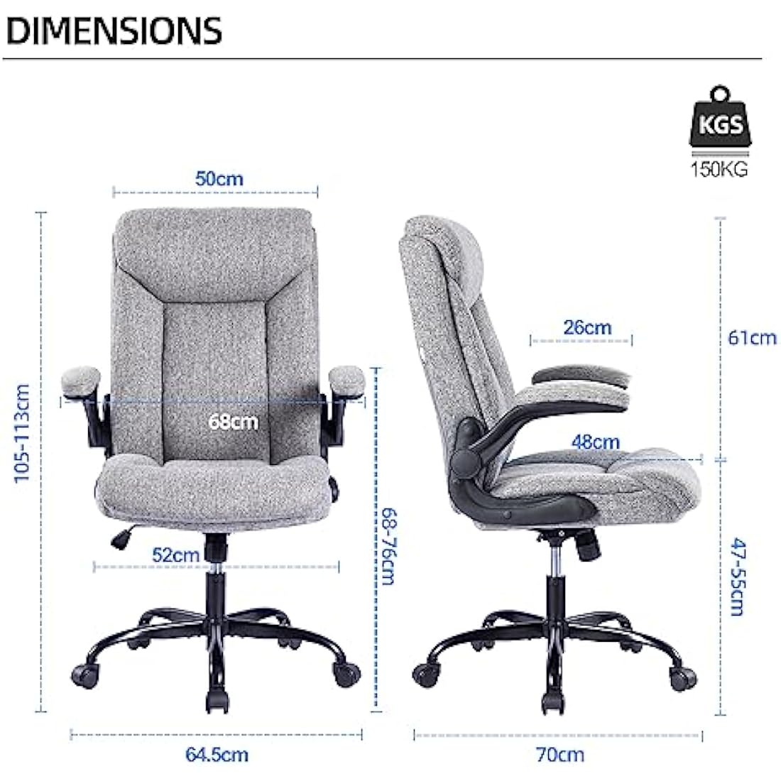 MZLEE Ergonomic Executive Office Chair – Grey Fabric Swivel Desk Chair