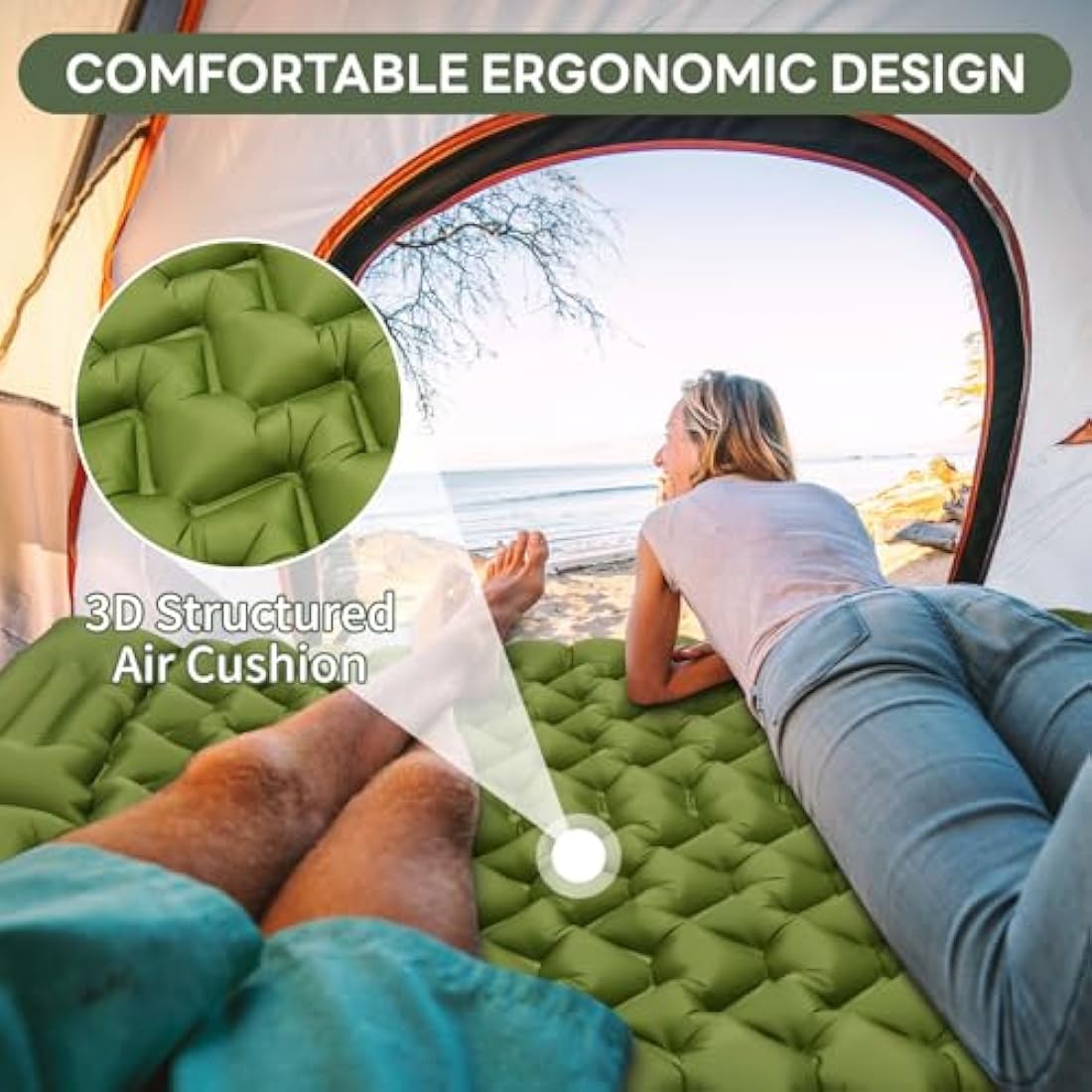 Kdti Double Sleeping Pad | 10cm Thick Inflatable Camping Mat for 2 Persons