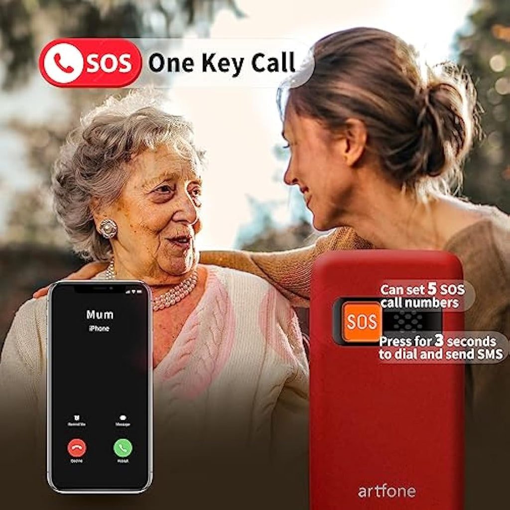 Artfone CF241 Flip Phone for Seniors – Big Button Unlocked GSM Mobile, Red