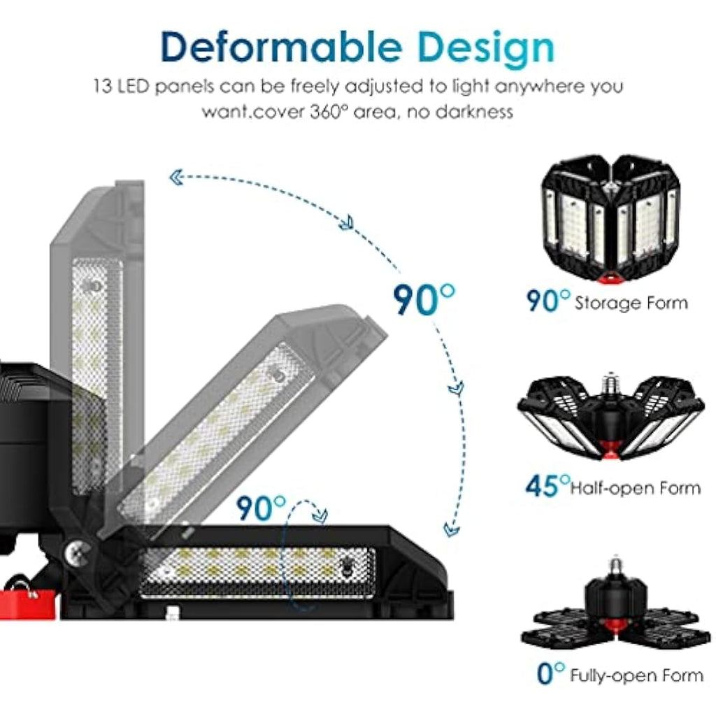 Rafow 200W LED Garage Light 2-Pack | 20000LM 12-Panel Deformable Ceiling Lamp