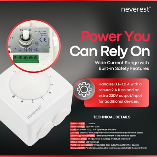 Neverest 1.5A Speed Controller – IP54 Dimmer for Fans, Pumps & Motors