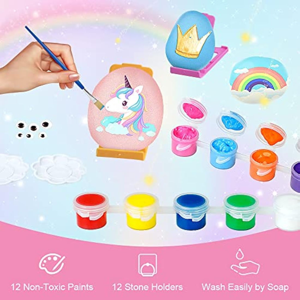 Lekebaby Unicorn Rock Painting Kit - Glow in the Dark Arts and Crafts