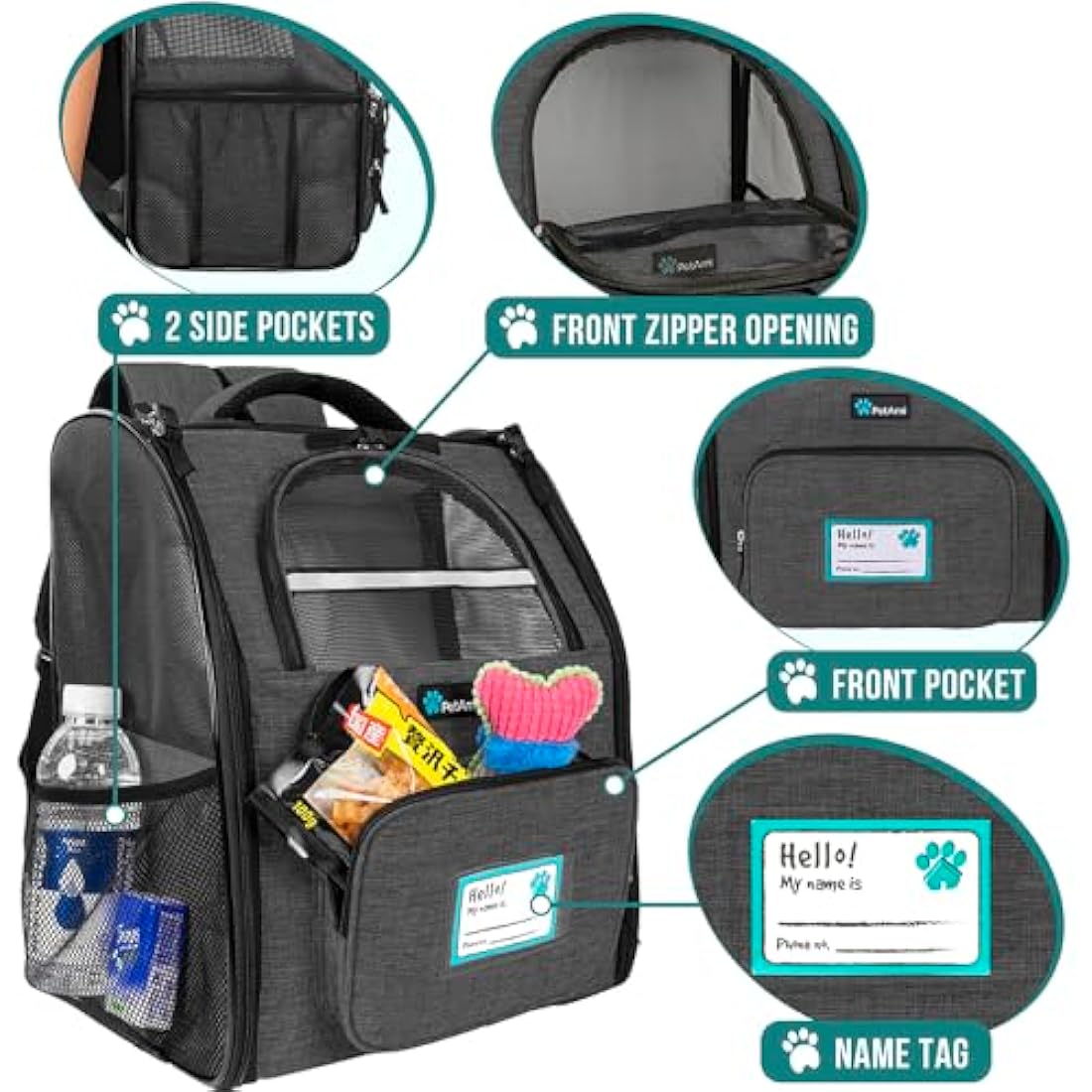 PetAmi Airline Approved Dog Backpack Carrier | Ventilated Hiking Bag, Charcoal