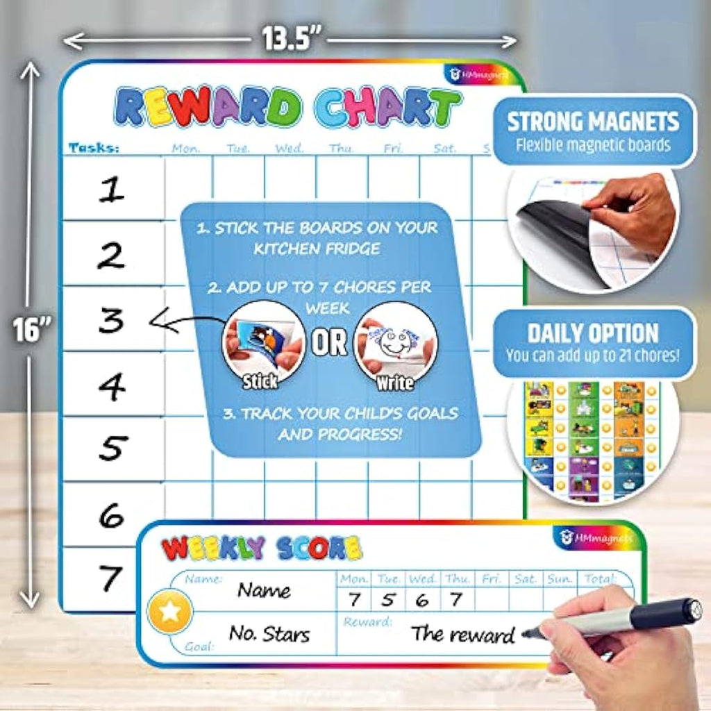 HMmagnets Magnetic Reward Chart for Kids – 127 Stickers & 50 Stars