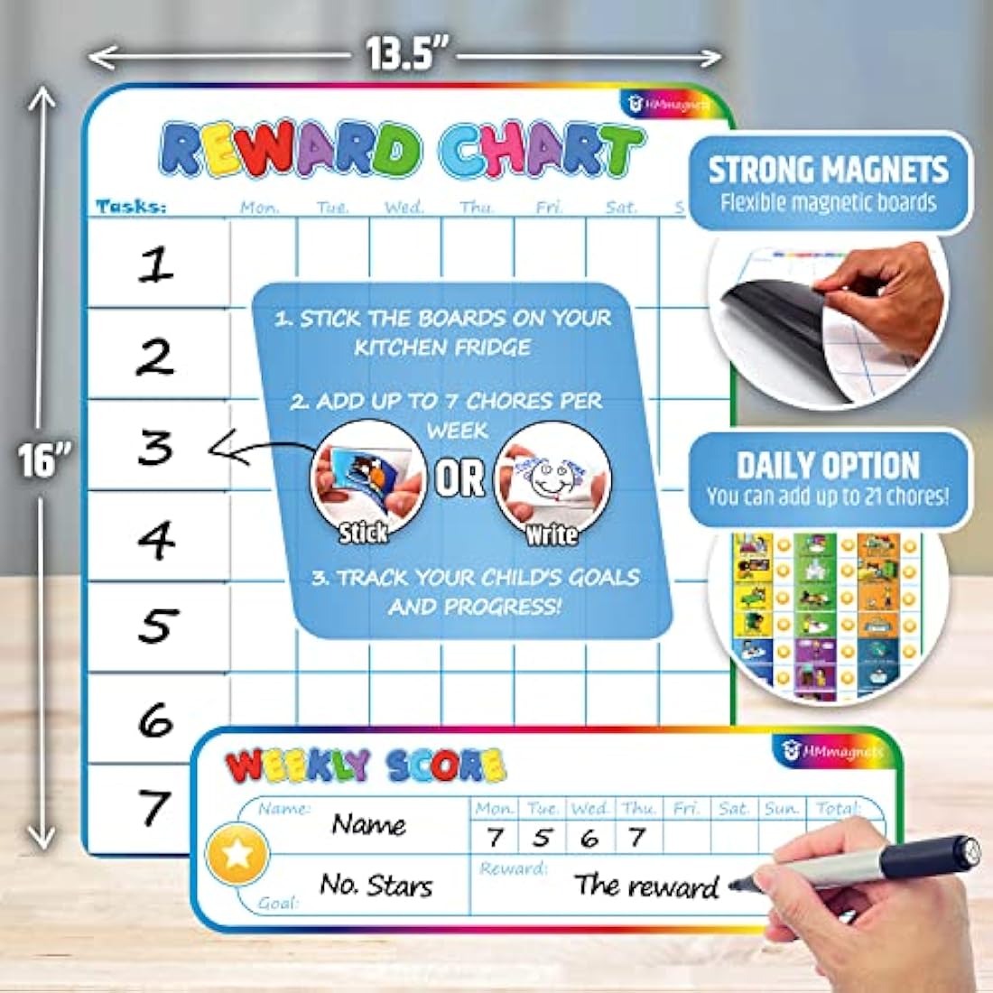 HMmagnets Magnetic Reward Chart for Kids – 127 Stickers & 50 Stars