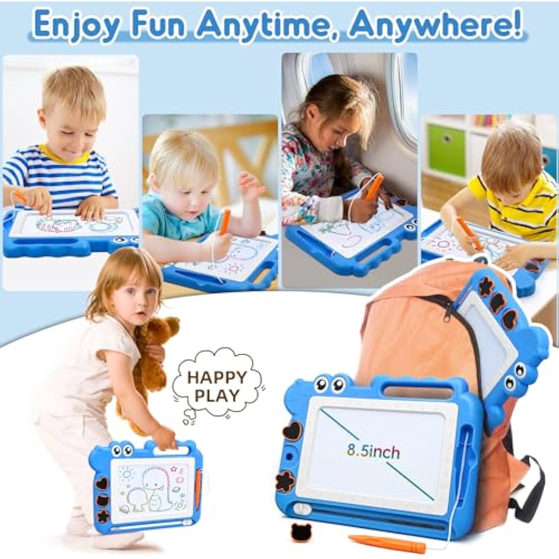 AiTuiTui Dinosaur Magnetic Drawing Board | Erasable Toddler Doodle Toy – Blue