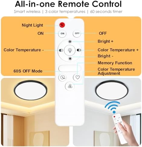 Yexati 24W Dimmable LED Bathroom Ceiling Light with Remote, IP54 - 4 Pack