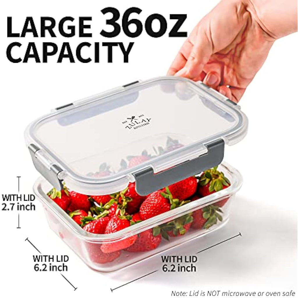 Zulay Kitchen 5-Pack Leak-Proof Glass Food Storage Containers - 36 oz