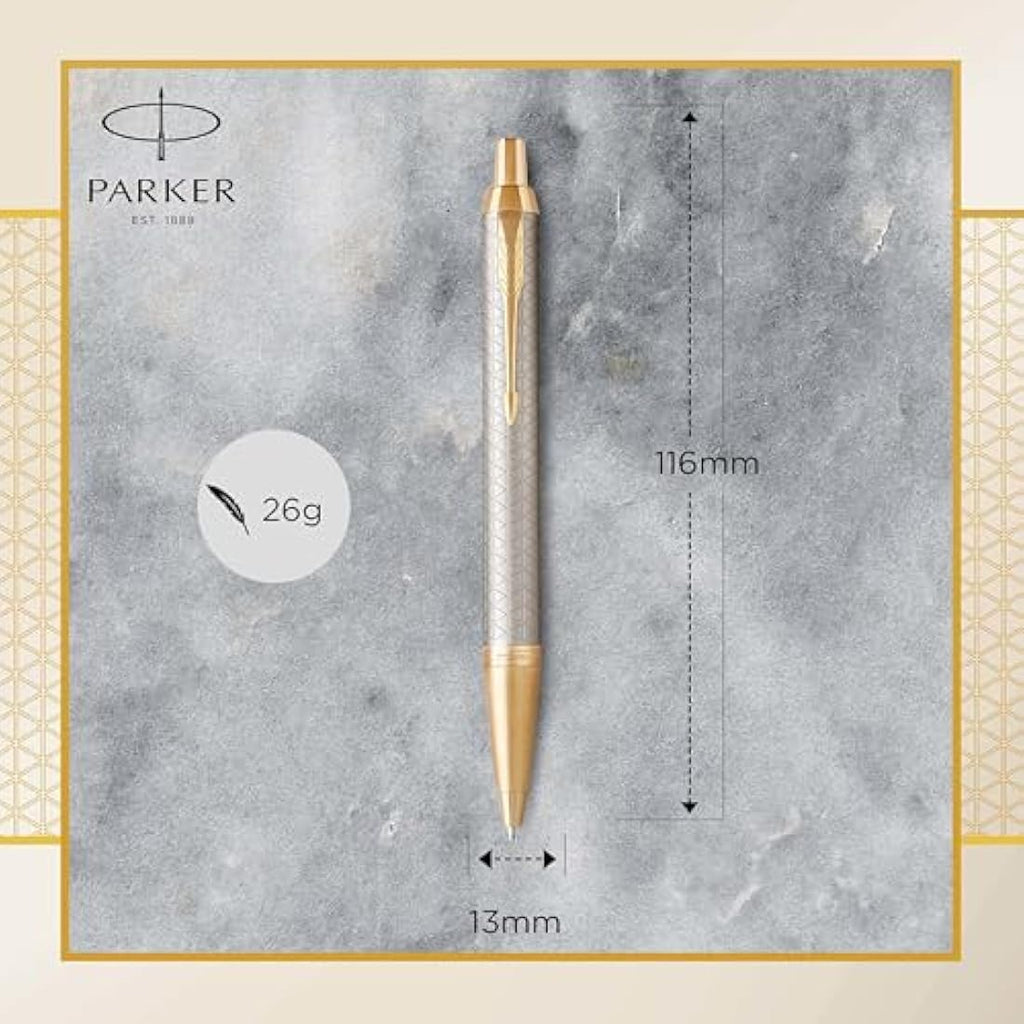 Parker IM Ballpoint Pen – Premium Warm Silver – Medium Point Blue Ink