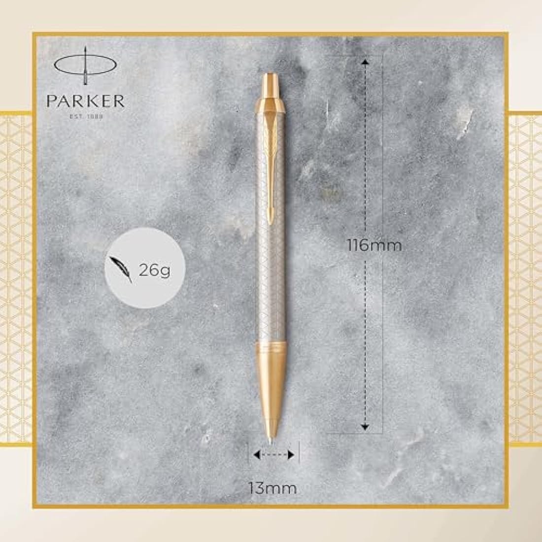 Parker IM Ballpoint Pen – Premium Warm Silver – Medium Point Blue Ink