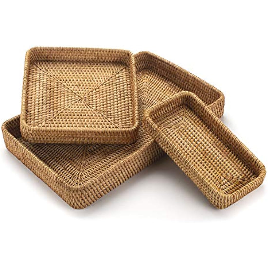 Jolof Store Set of 3 Rectangular Rattan Trays | Woven Wicker Baskets