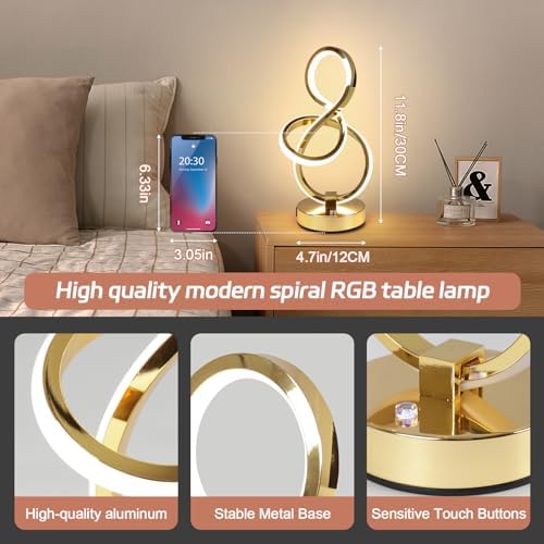 Modern LED Table Lamp | Dimmable Gold Desk Lamp with USB