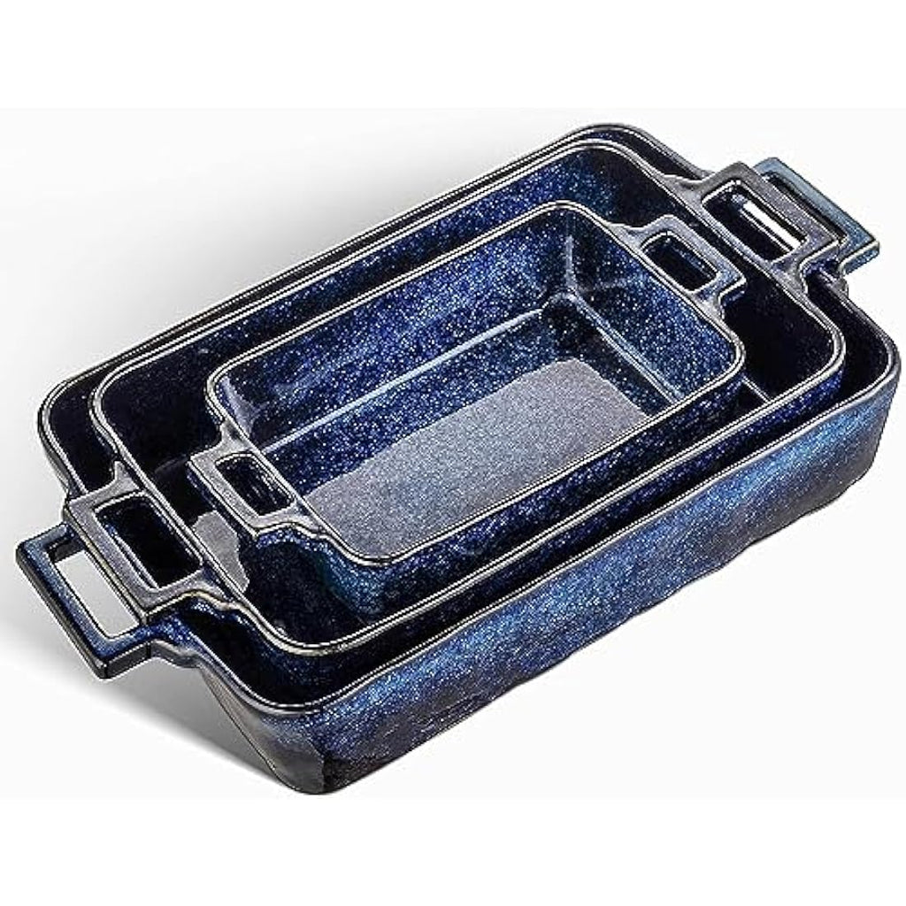 VICRAYS Ceramic Bakeware Set – 3 Piece Porcelain Lasagna Pans, Blue