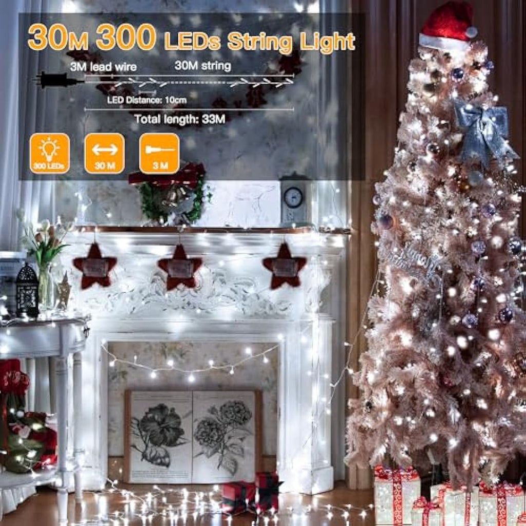Ollny 30m 300 LED Fairy Lights | Cool White Waterproof Outdoor String