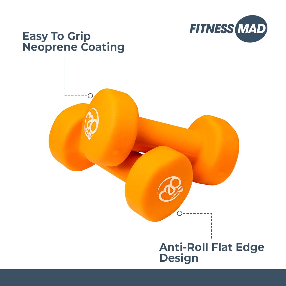 Fitness Mad Neoprene Hex Dumbbells – Pair of 6kg Cast Iron Hand Weights