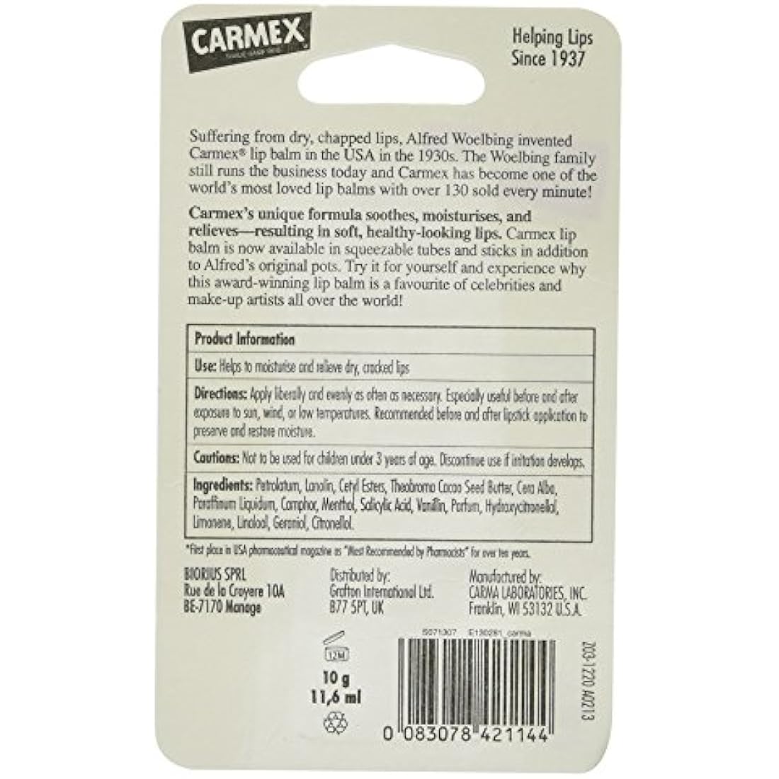 Carmex Moisturising Lip Balm – Classic Treatment for Dry Lips, 10g