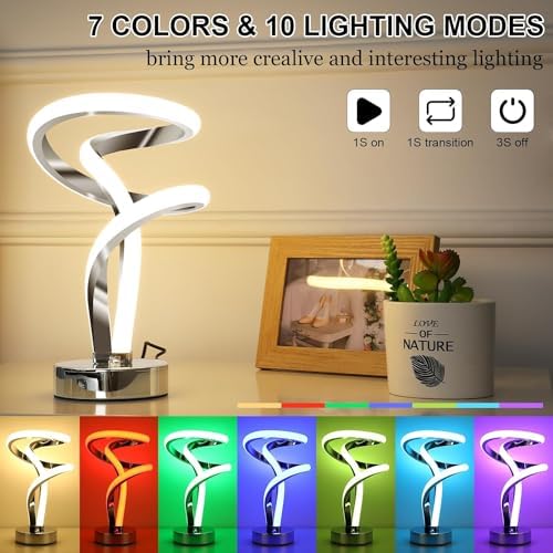 Lightess Modern Spiral RGB Table Lamp – Touch Dimmable LED Bedside Light