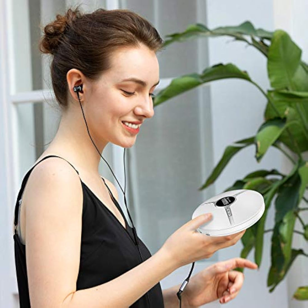 KLIM Discman Portable CD Player with Rechargeable Battery & Earbuds – White