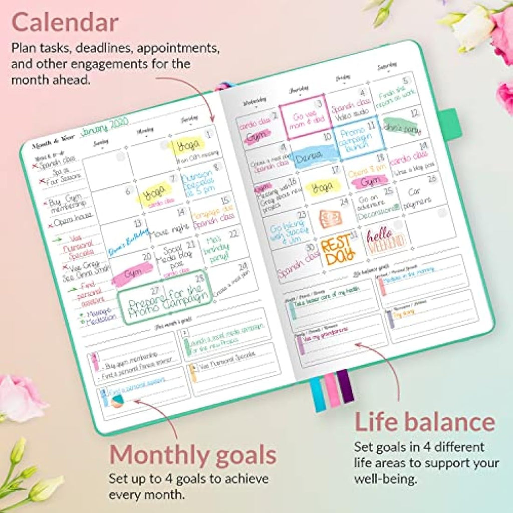 GoGirl Undated Weekly Planner – Compact Goal Organizer & Journal, Emerald