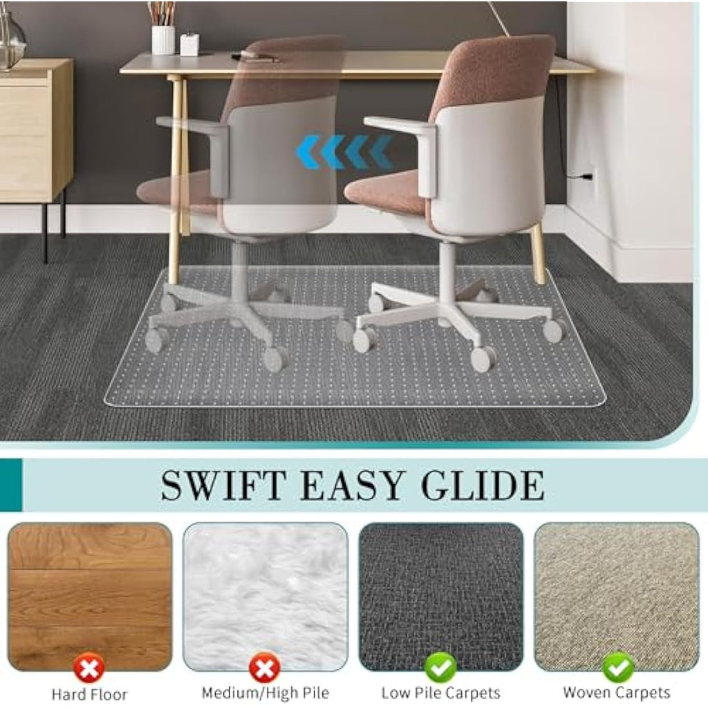BesWin Office Chair Mat for Low Pile Carpet | 90x120cm Clear PVC Protector