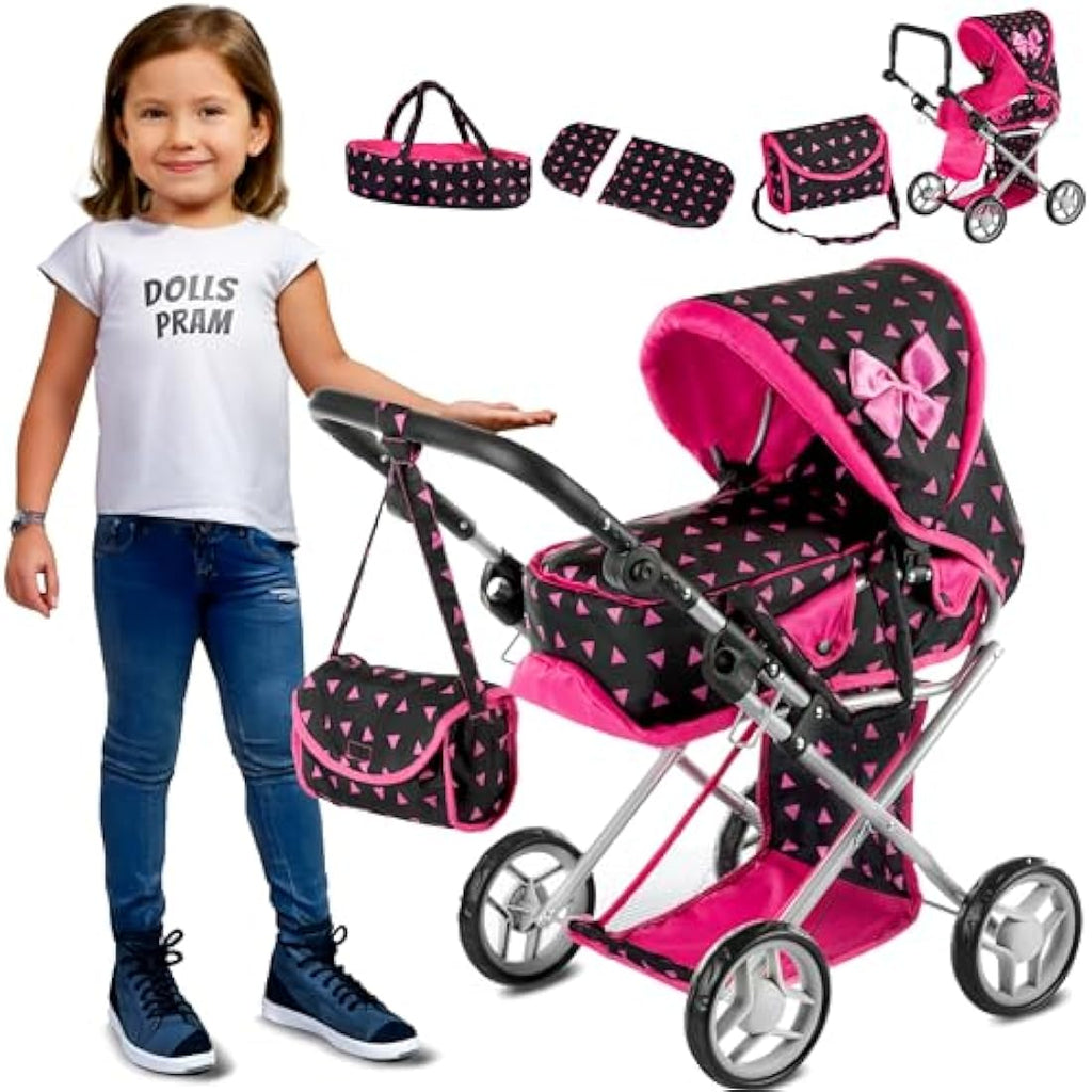 Kinderplay 3-in-1 Doll Pram – Adjustable Toy Stroller for Girls, KP0200R