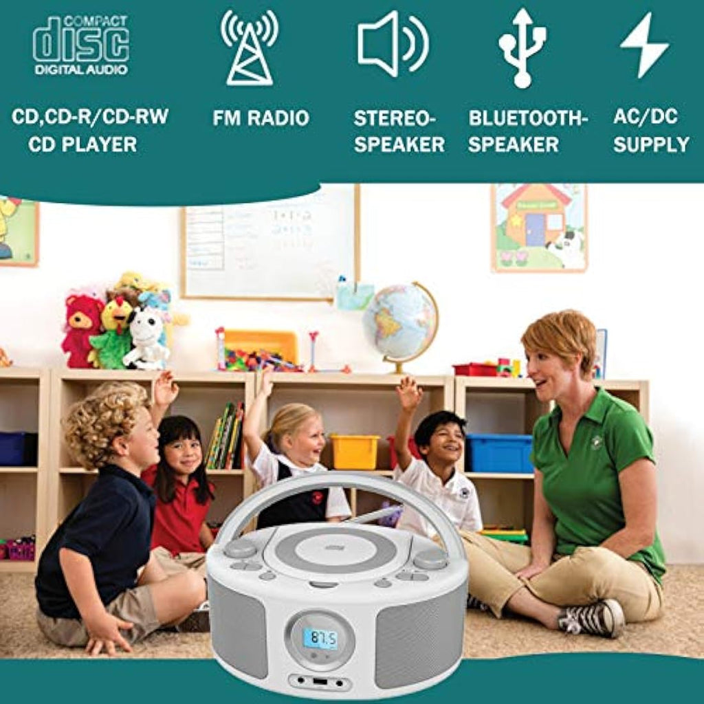WISCENT Portable CD Player Boombox with Bluetooth, FM Radio & USB - Black