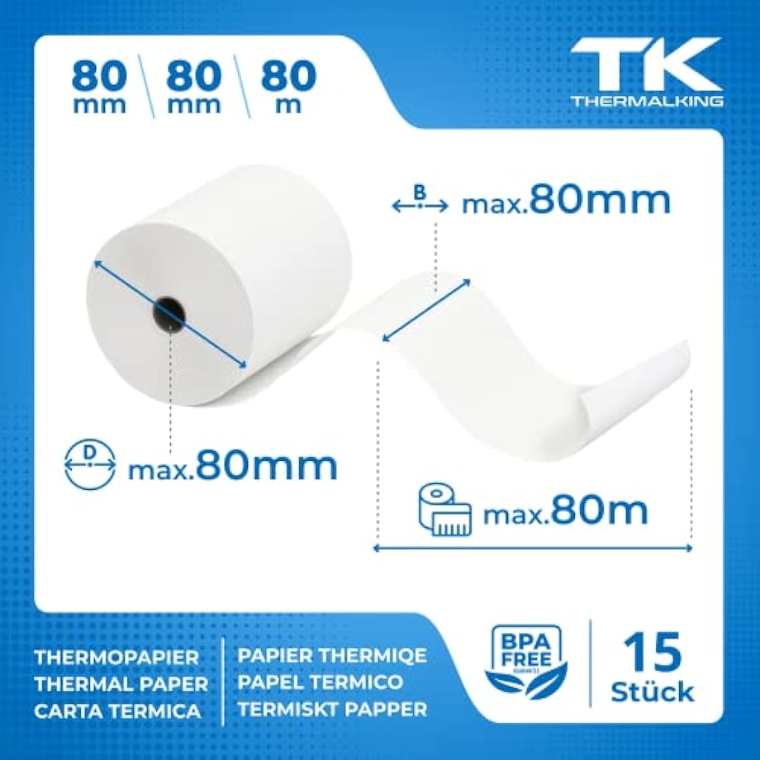Jolof Store Premium Thermal Paper Rolls 80x80x12mm for Epson – 15 Pack
