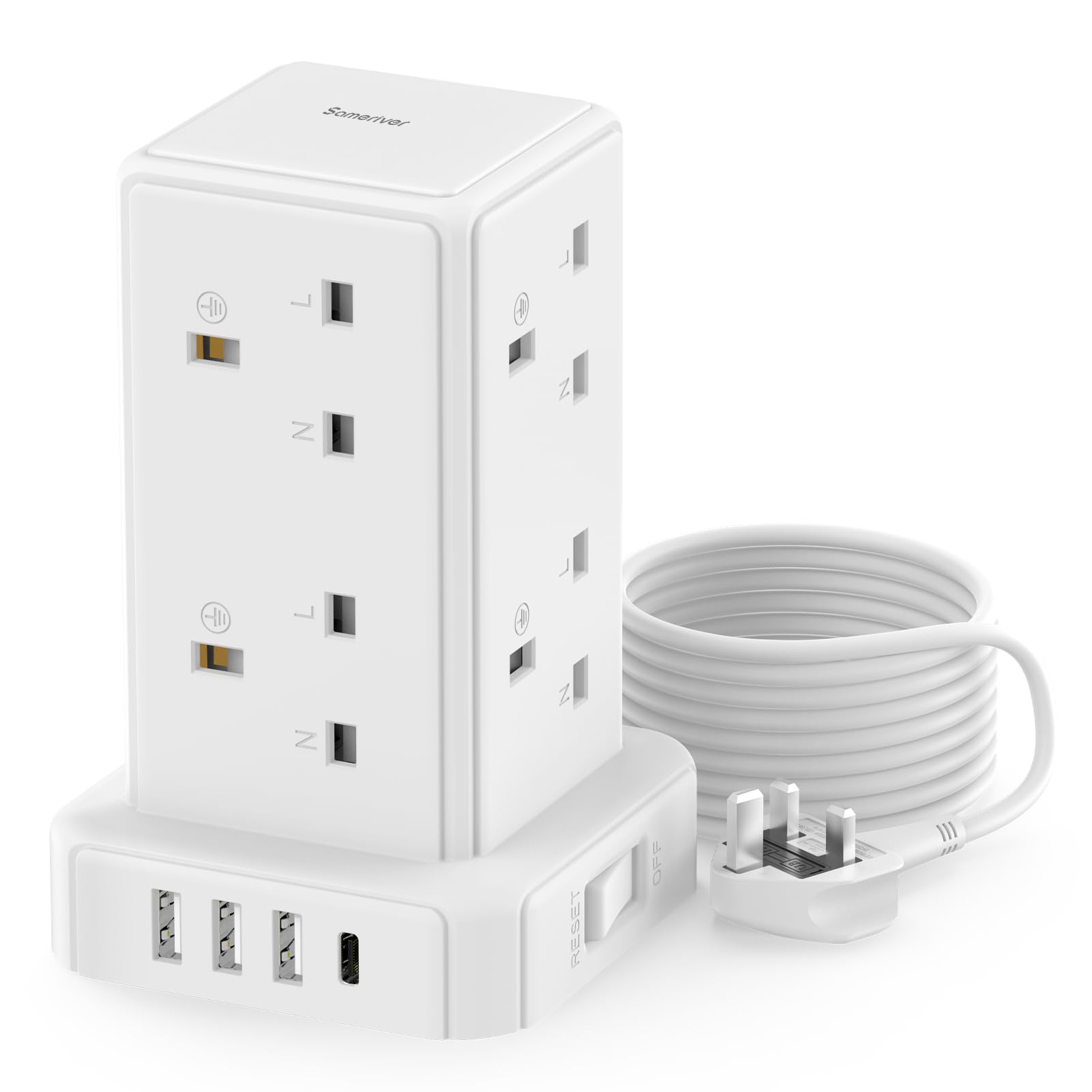 Jolof Store Tower Extension Lead: 8 AC Outlets, 4 USB Ports & 2M Cable