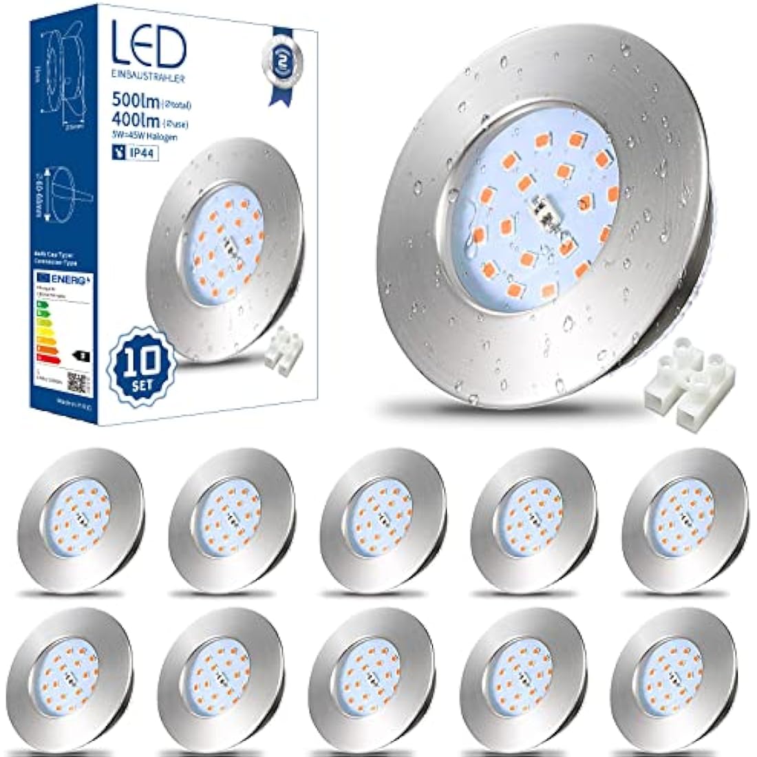 HiBay 10-Pack 5W LED Recessed Downlights | IP44 Chrome Warm White
