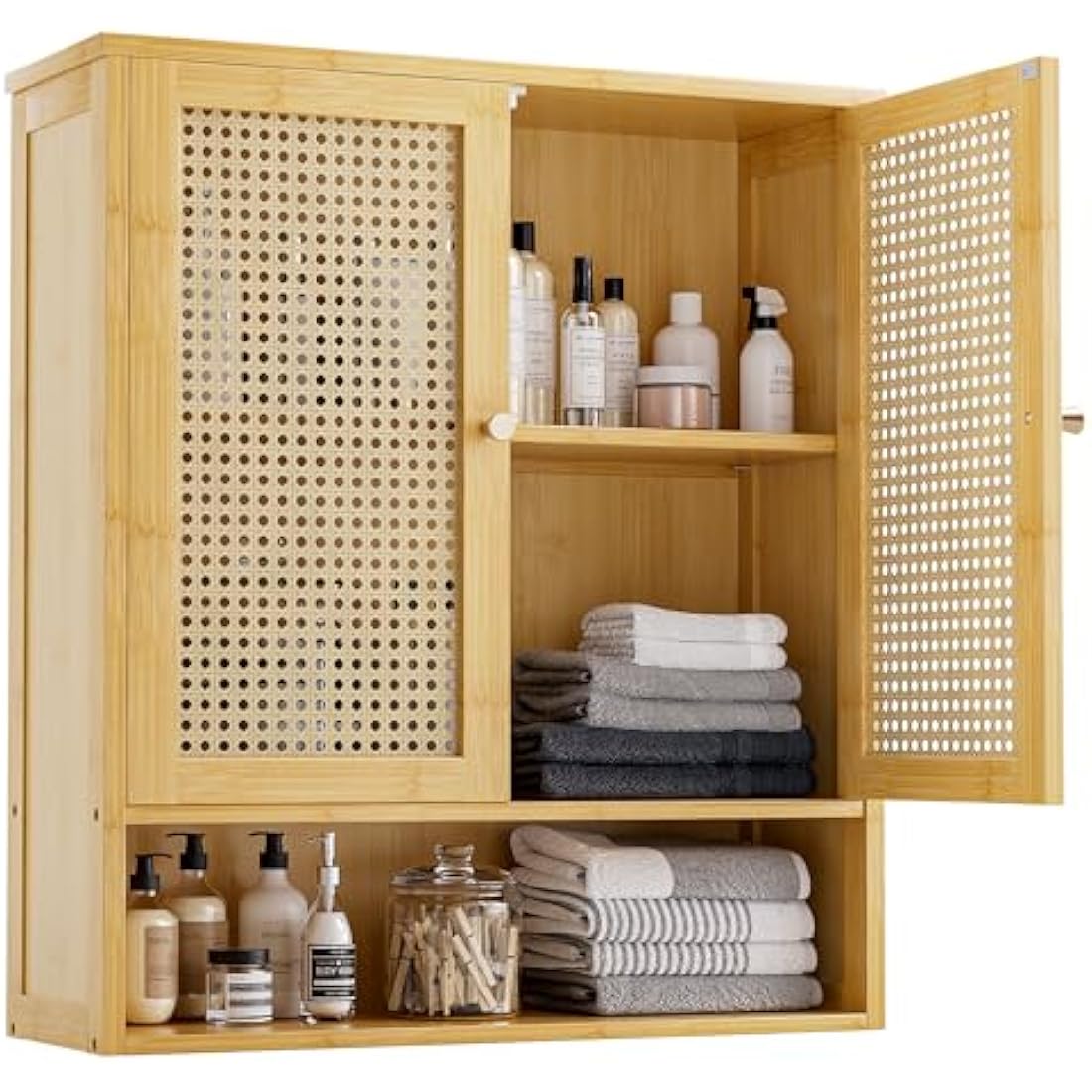 vovala Bamboo Bathroom Wall Cabinet | Rattan Over-The-Toilet Storage