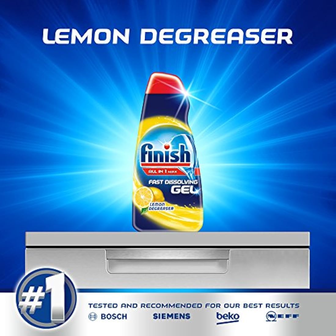 Finish All in 1 Max Dishwasher Gel – Lemon Degreaser, 700ml (5 Pack)