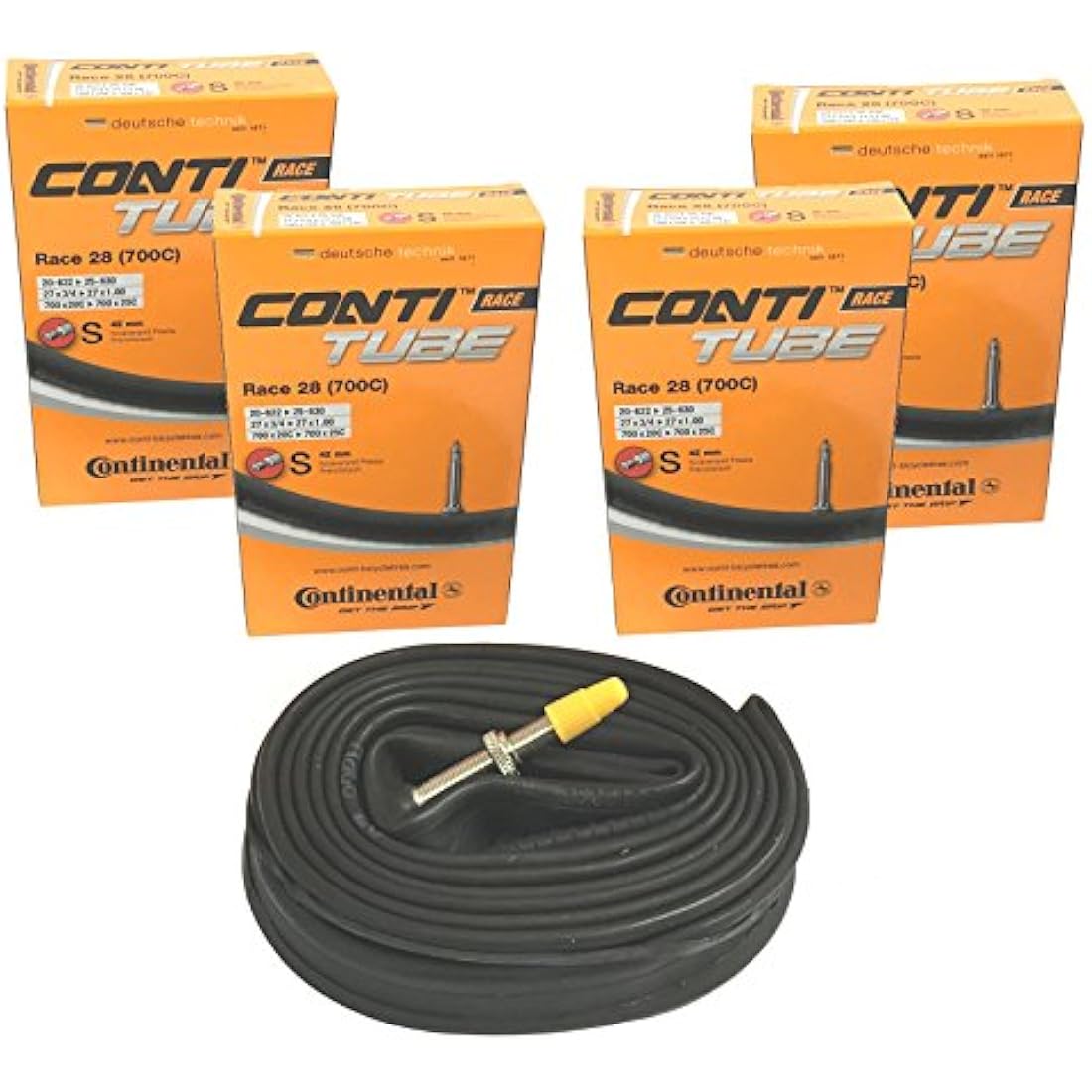 Continental Race 28 Road Bike Inner Tubes - 700 x 20-25c Presta 42mm (4 Pack)