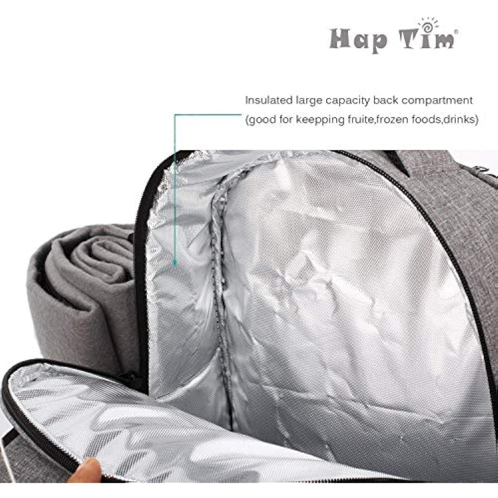 Hap Tim 4 Person Picnic Backpack with Insulated Cooler & Blanket - Grey