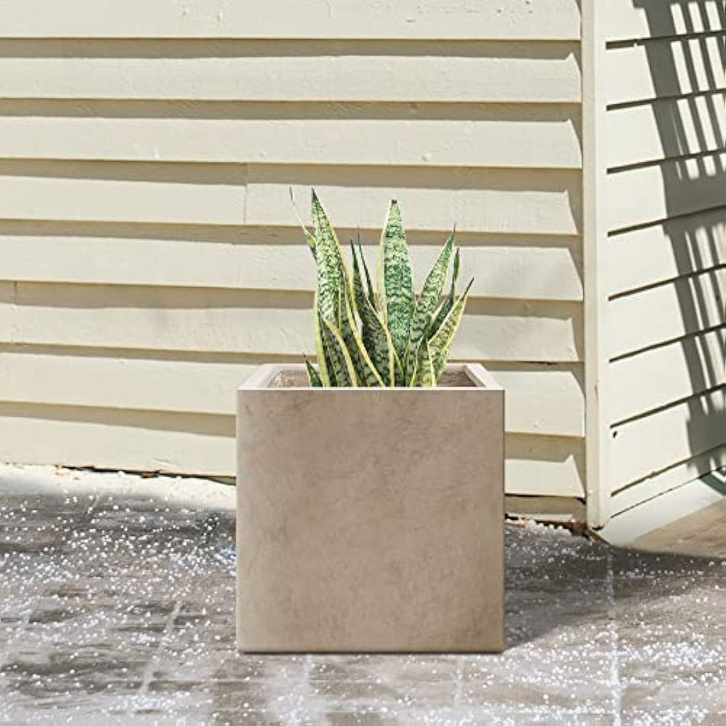 Kante Modern Square Concrete Planter – Weathered Finish, 16-Inch