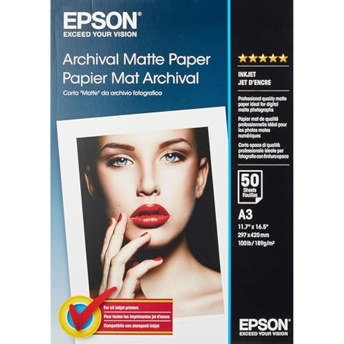 Epson Archival Matte Paper – A3 (297x420mm) 189g/m2 – 50 Sheets