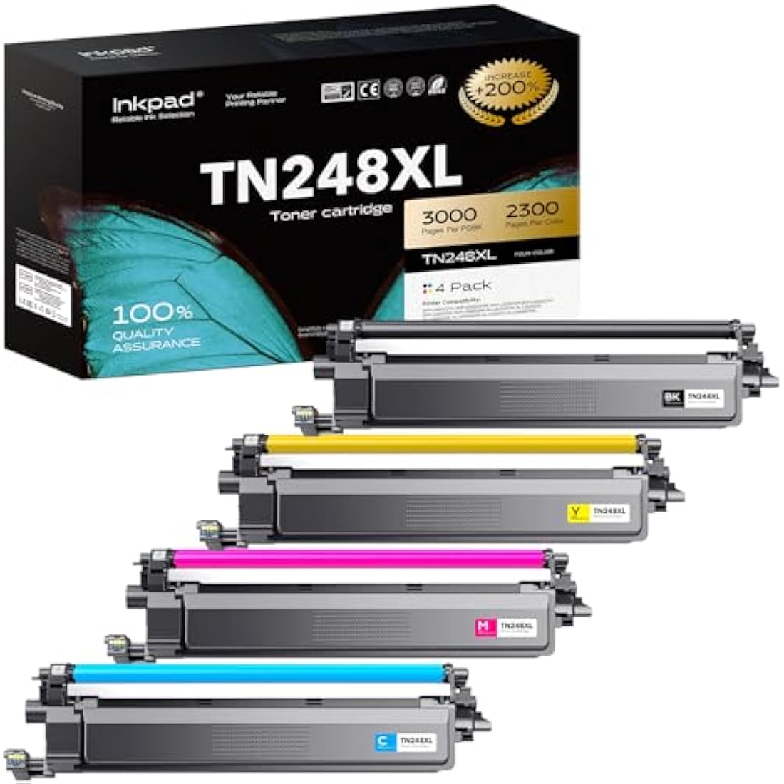 iNKPAD TN248XL High-Yield Toner Cartridges for Brother HL-L3220CWE (4-Pack)