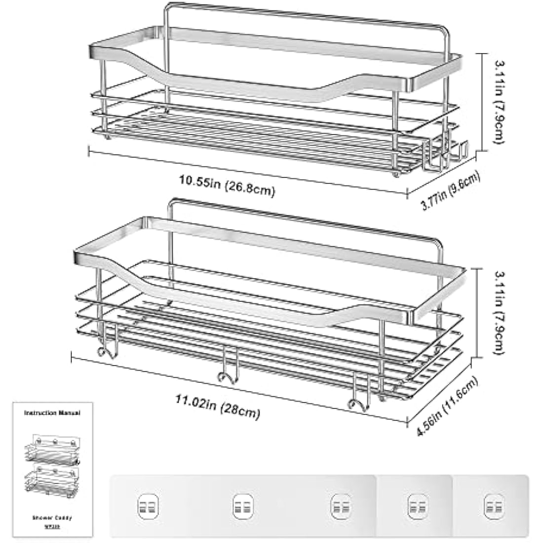 Orimade Shower Caddy – 2 Pack Adhesive Stainless Steel Bathroom Shelf