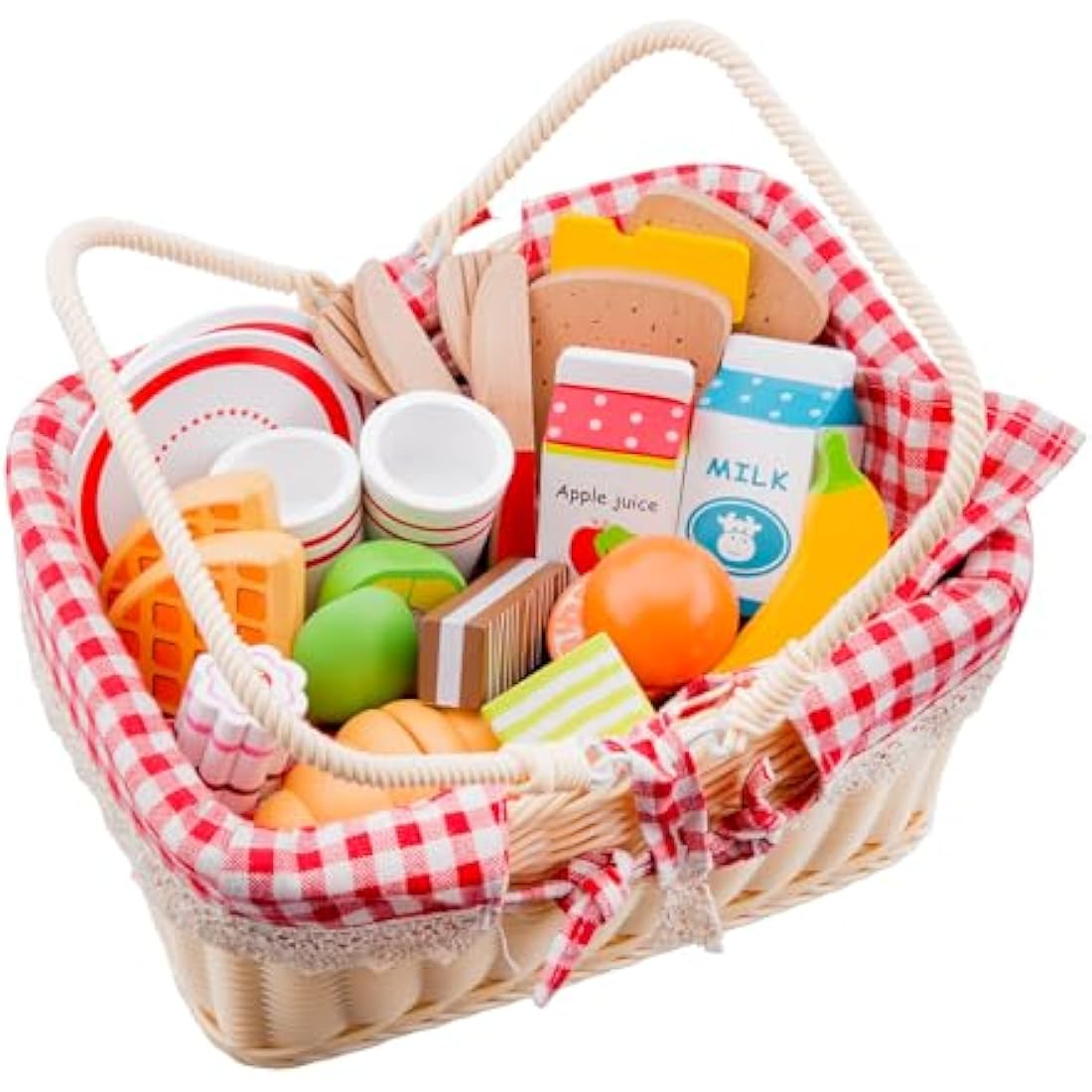 New Classic Toys Wooden Picnic Basket Set – Montessori Pretend Play Food