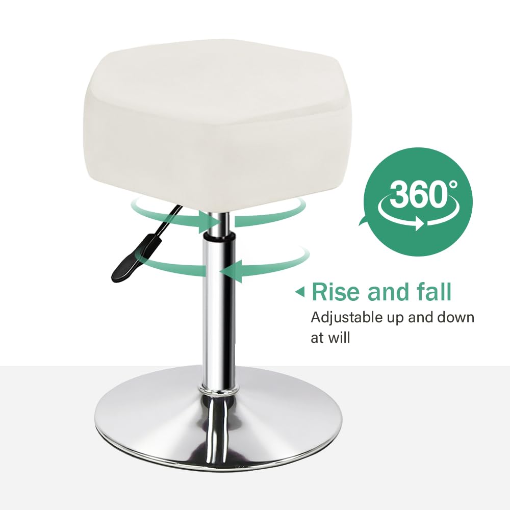 FURWOO Hexagon Beauty Stool with Velvet Cushion Height Adjustable Makeup Stool for Dressing Table SmallWhite - image 4