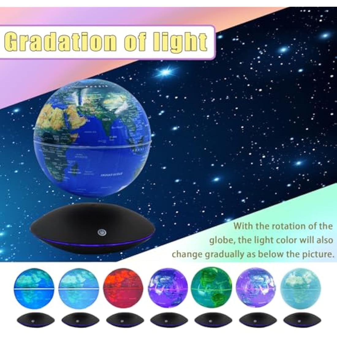 Jolof Store Magnetic Levitation Floating Globe with 7-Color LED Lights
