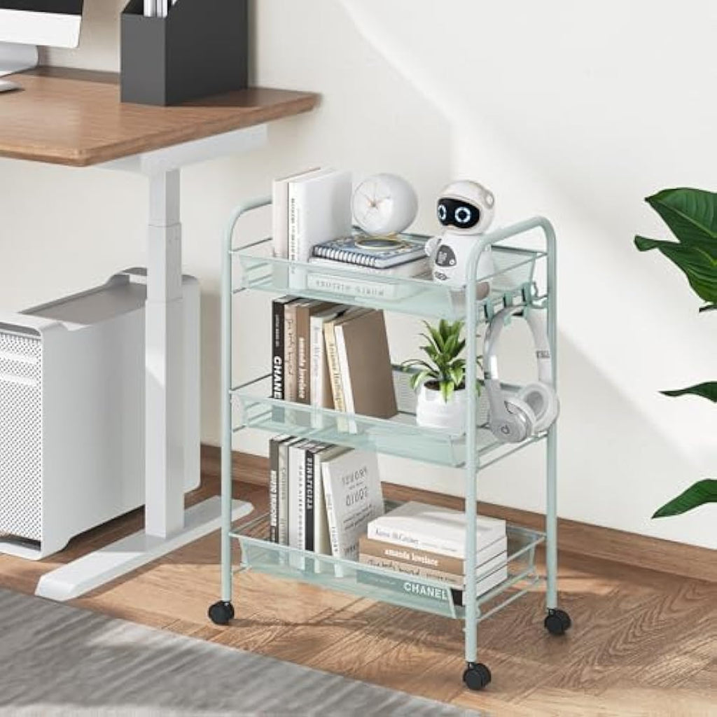 APEXCHASER 3-Tier Rolling Utility Cart | Metal Mesh Storage Trolley, Green