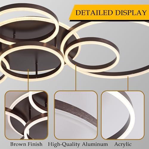 Minifair 6-Ring LED Ceiling Light – 108W Dimmable Flush Mount in Brown
