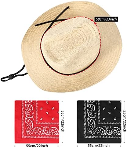 Jolof Store Straw Cowboy Hats and Bandanas Set - 12 Pack Beige Western Style