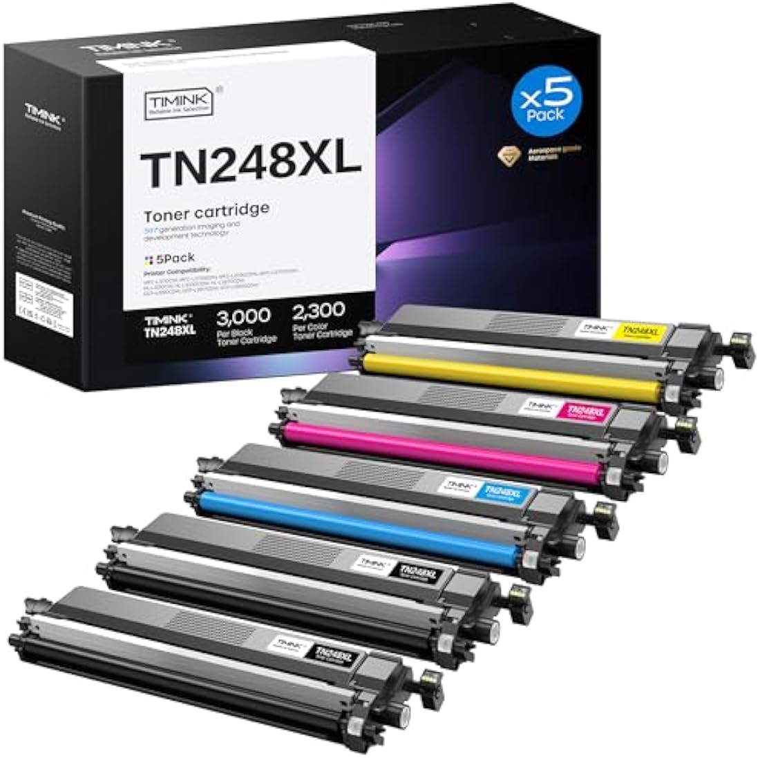 Timink TN248XL High Yield Toner Cartridge for Brother Printers | 5-Pack