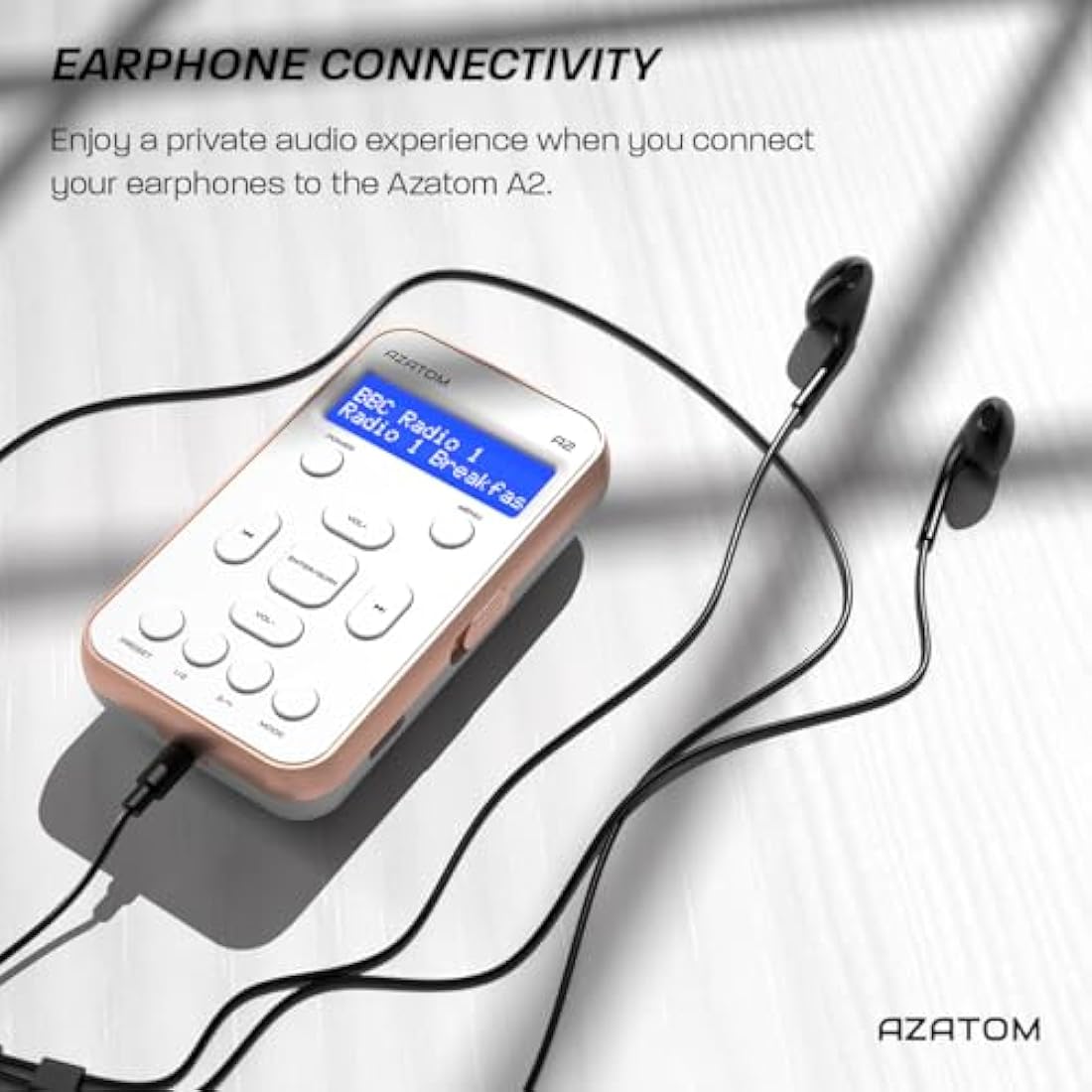 Azatom A2 Portable DAB/DAB+ & FM Digital Radio with Sports Earphones - White