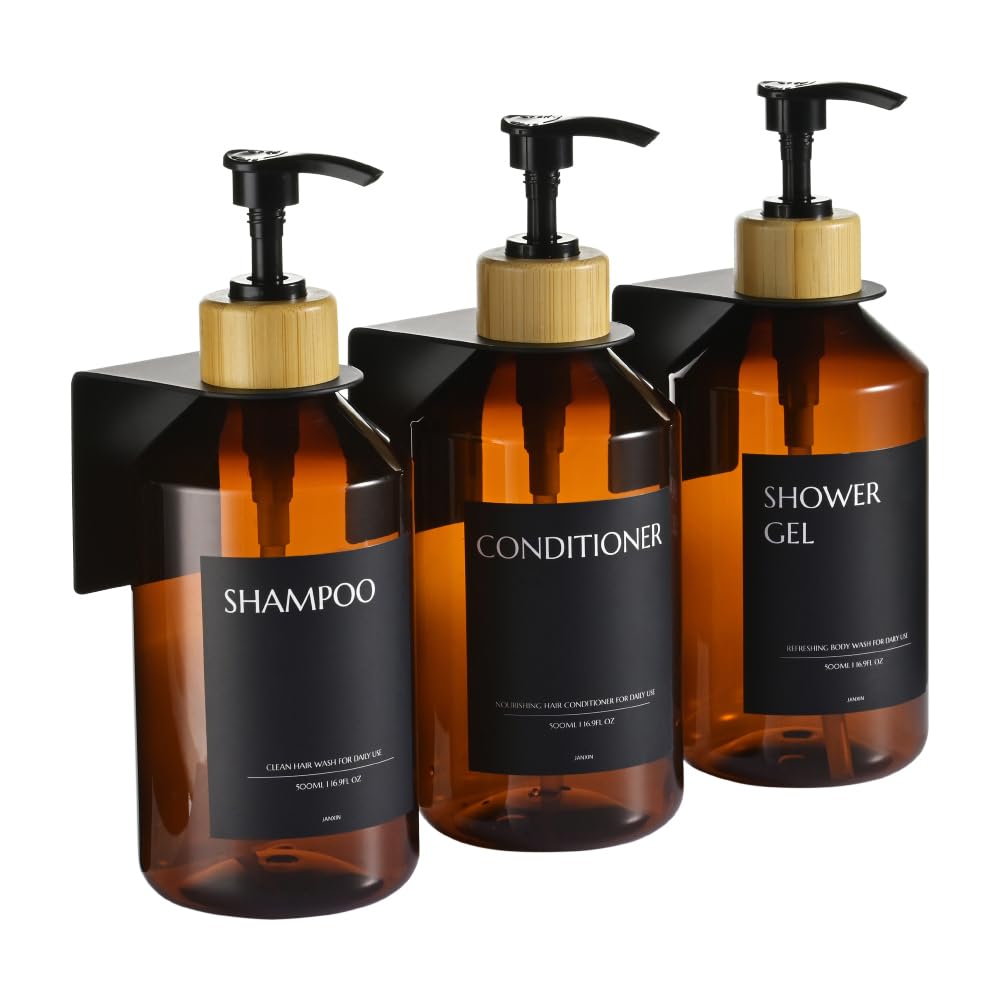 Janxin 3-Pack Wall Mounted Soap Dispensers - 500ml No-Drill White Set